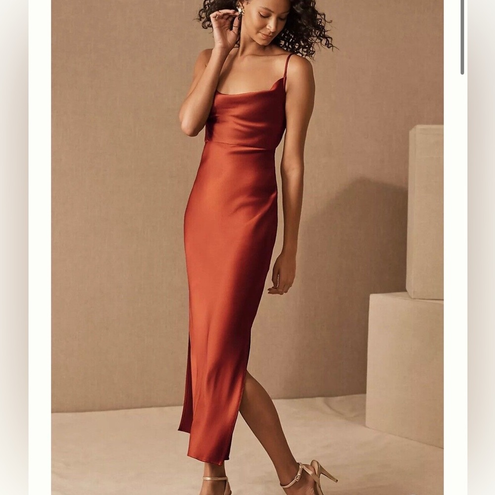 BHLDN Cali satin cowl-neck midi dress